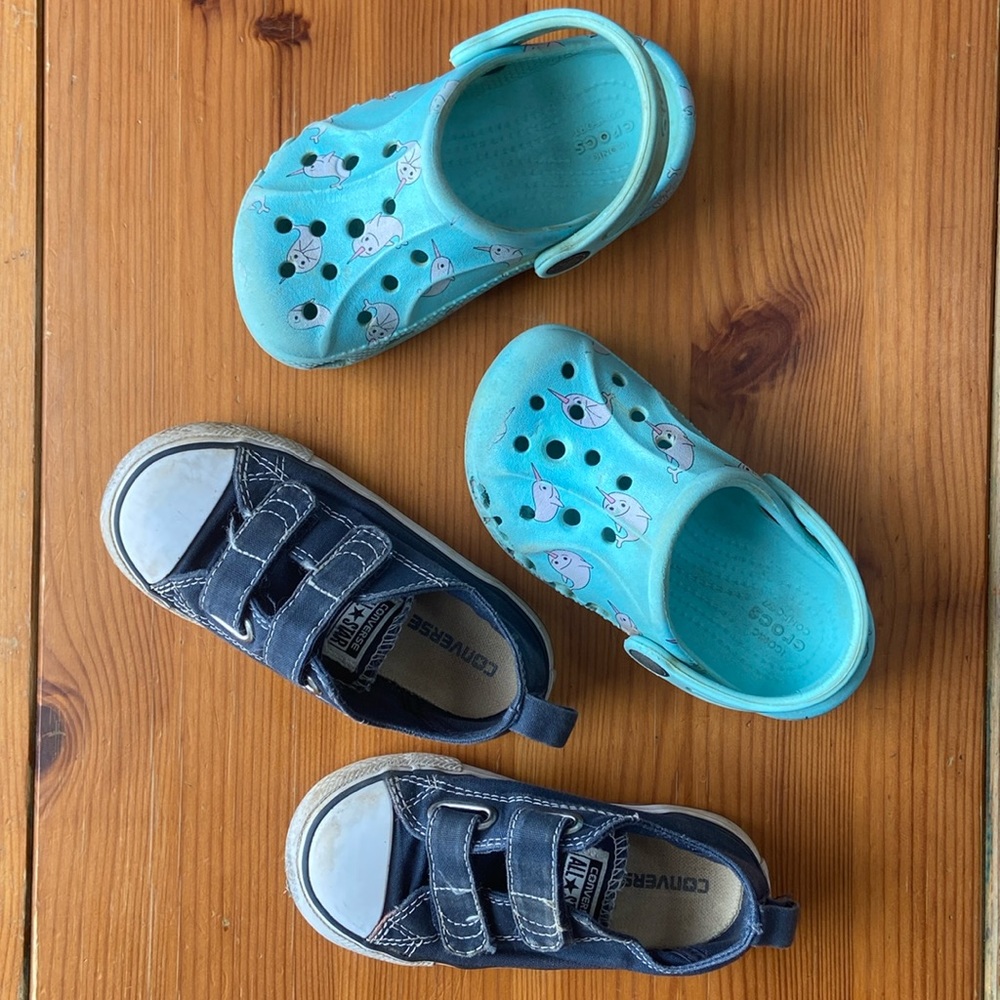 2 Pairs Kids Shoes 8 Converse Crocs